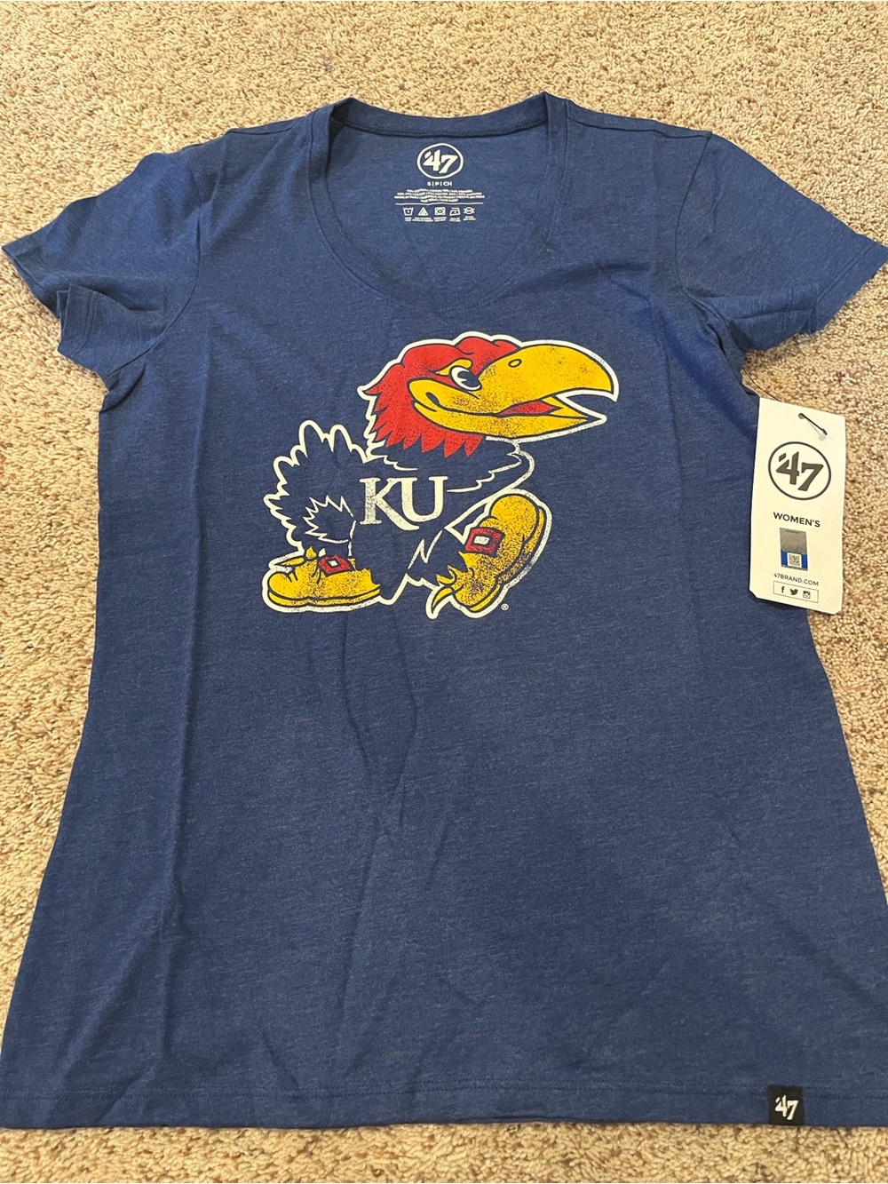 47 Women's Navy KU Jayhawk Logo Short Sleeve Tee